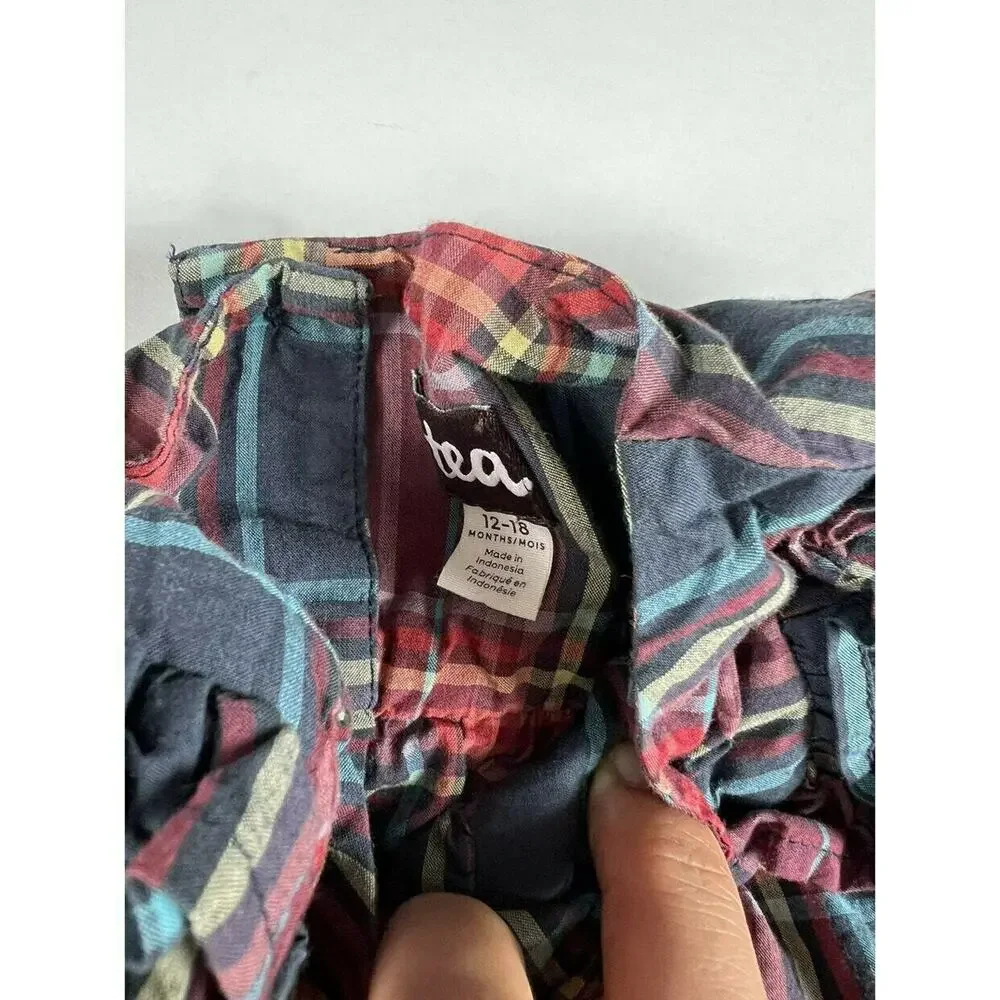 Tea Collection Matsuri Plaid Woven Romper Navy Red 12-18 Months
